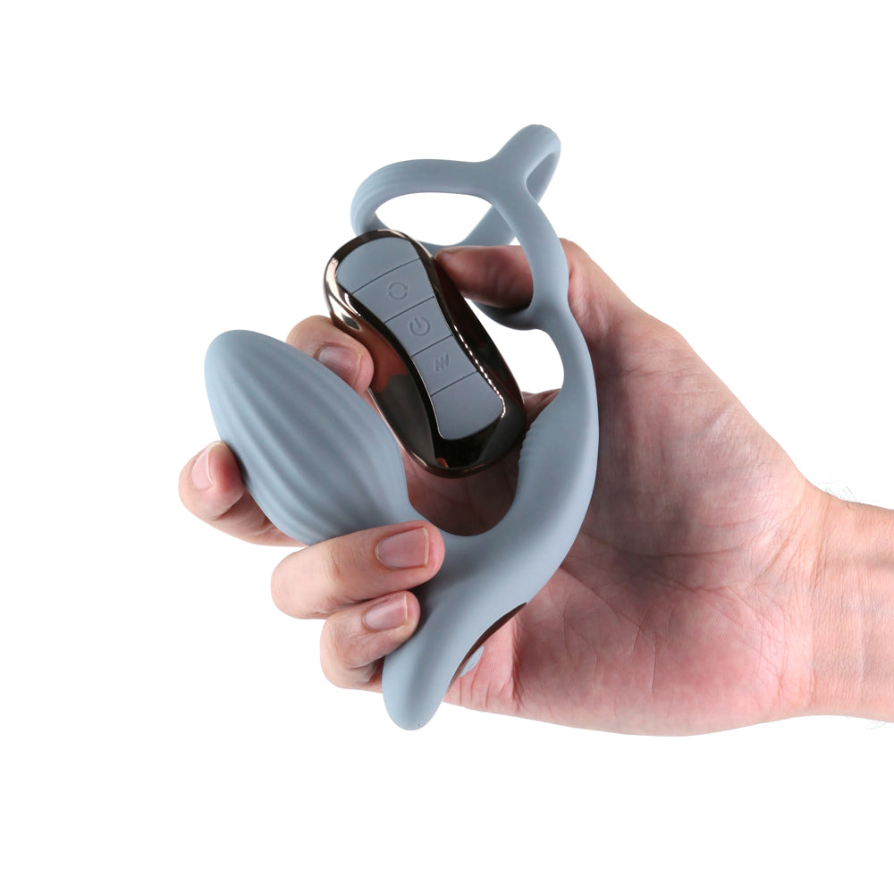 Renegade Pinnacle Rechargeable Cockring and Gyrating Plug with Remote Gray