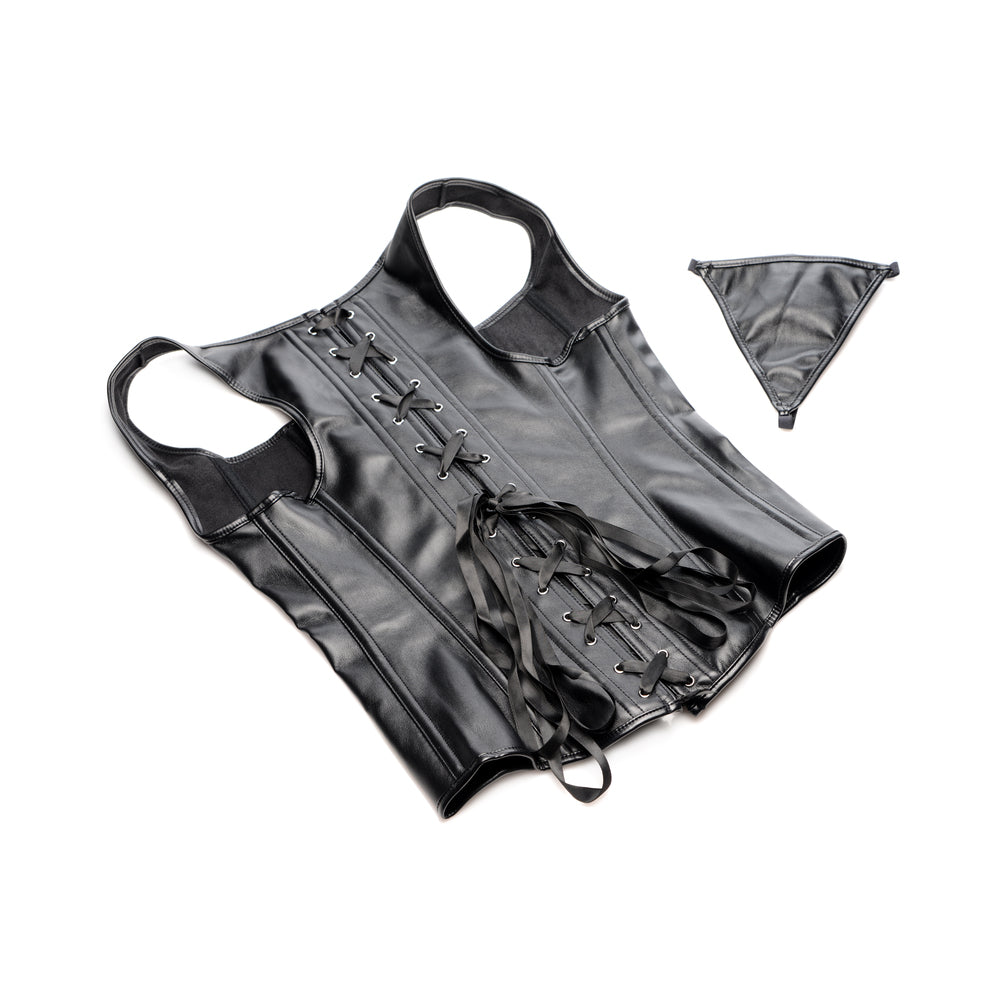 STRICT Lace-up Corset Vest & Thong L