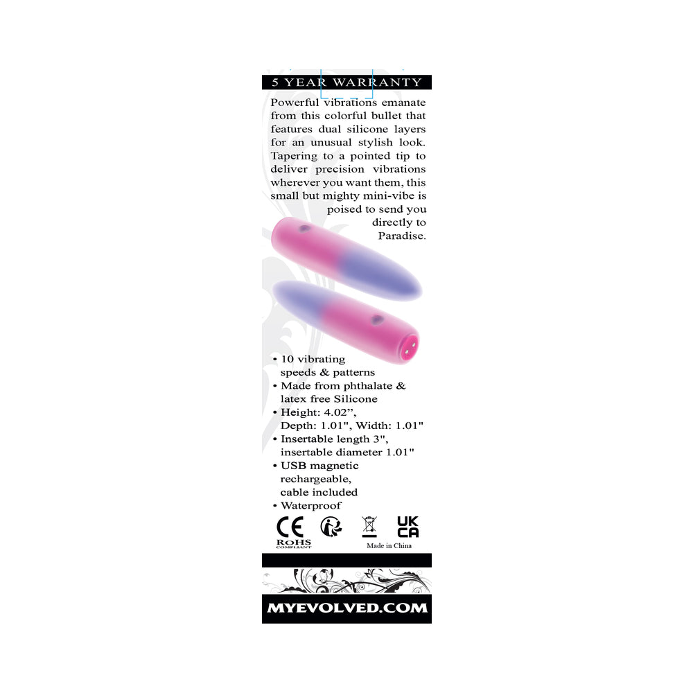 Evolved Paradise Bullet Rechargeable Dual Layer Silicone Bullet Vibrator Pink/Purple