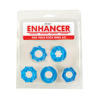 Enhancer Five Piece Cock Ring Set Blue