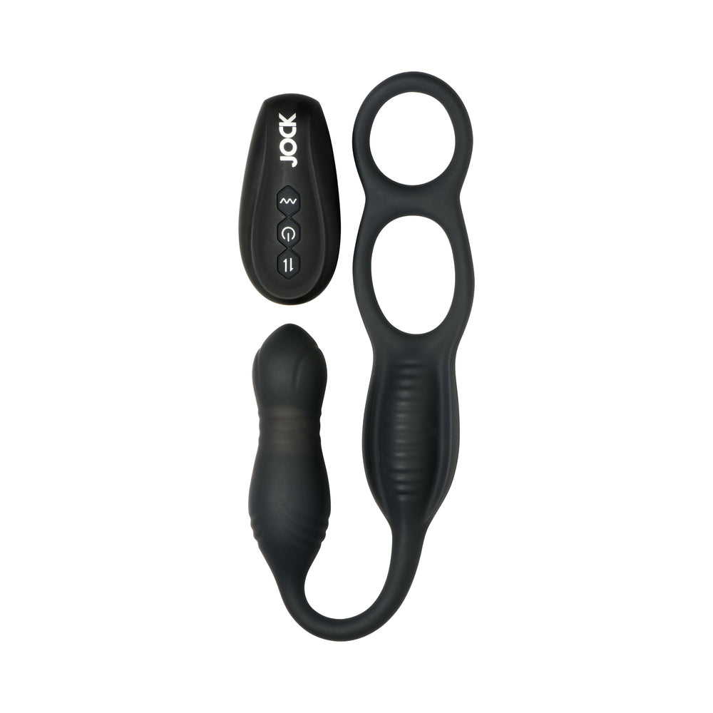 JOCK Silicone Vibrating Plug with Cock & Ball Ring and Remote