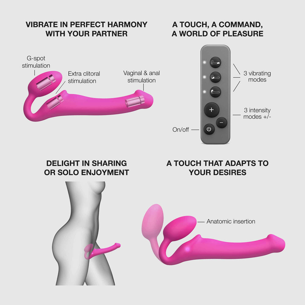 Strap-On-Me Vibrating Bendable Strapless Strap-On Fuchsia Medium
