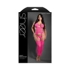 Fantasy Lingerie Sheer Sweet Revelation Slashed Cross Knit Halter Bodystocking & G-String Neon Pink Queen Size