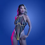 Fantasy Lingerie Glow Solar Flare Halter Tie Teddy with Underwire L/XL