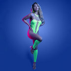 Fantasy Lingerie Glow Pressure Point UV Reactive Rhinestone Teddy & Gloves O/S