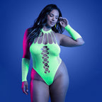 Fantasy Lingerie Glow Pressure Point UV Reactive Rhinestone Teddy & Gloves Queen Size