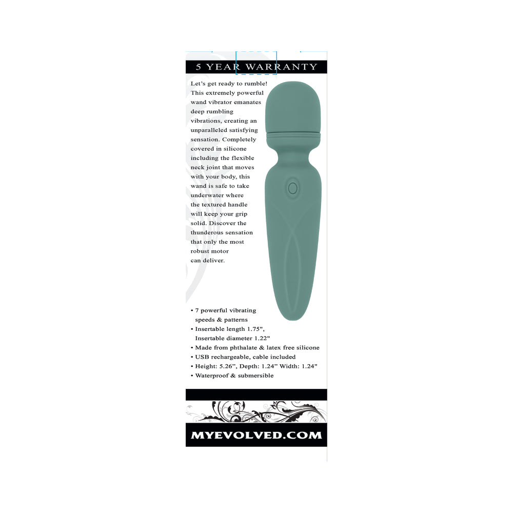 Evolved Rumble Wand Rechargeable Vibrating Mini Wand Silicone Green