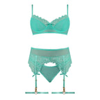Magic Silk Caribbean Crush Demi Bra & Thong with Garter Set Aqua Glow L/XL