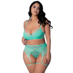 Magic Silk Caribbean Crush Demi Bra & Thong with Garter Set Aqua Glow Queen Size