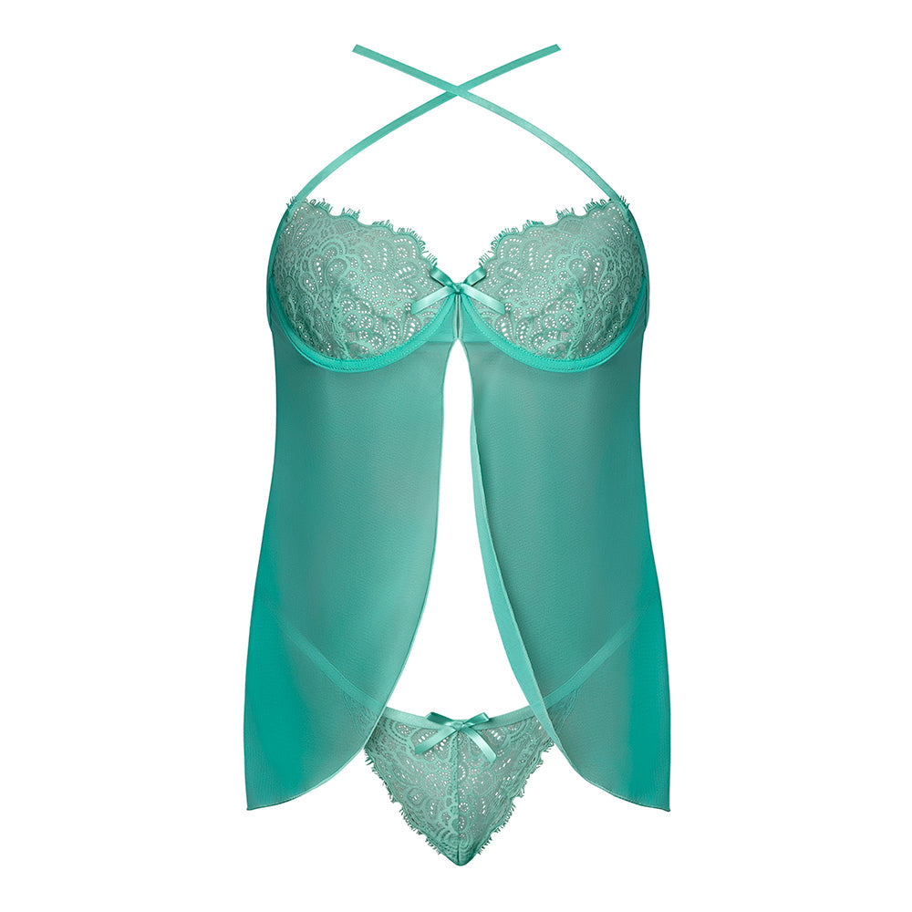 Magic Silk Caribbean Crush Flutter Babydoll & Thong Set Aqua Glow L/XL