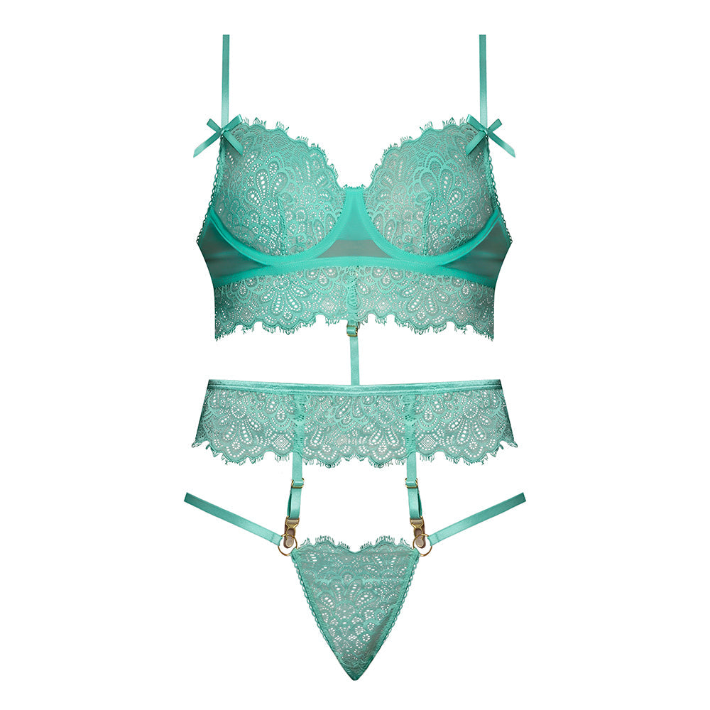 Magic Silk Caribbean Crush Demi Longline Bra & Panty with Flounce Aqua Glow S/M
