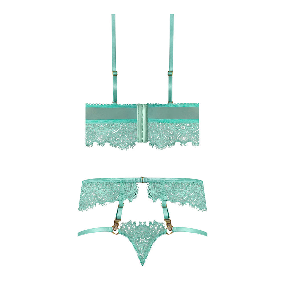 Magic Silk Caribbean Crush Demi Longline Bra & Panty with Flounce Aqua Glow S/M