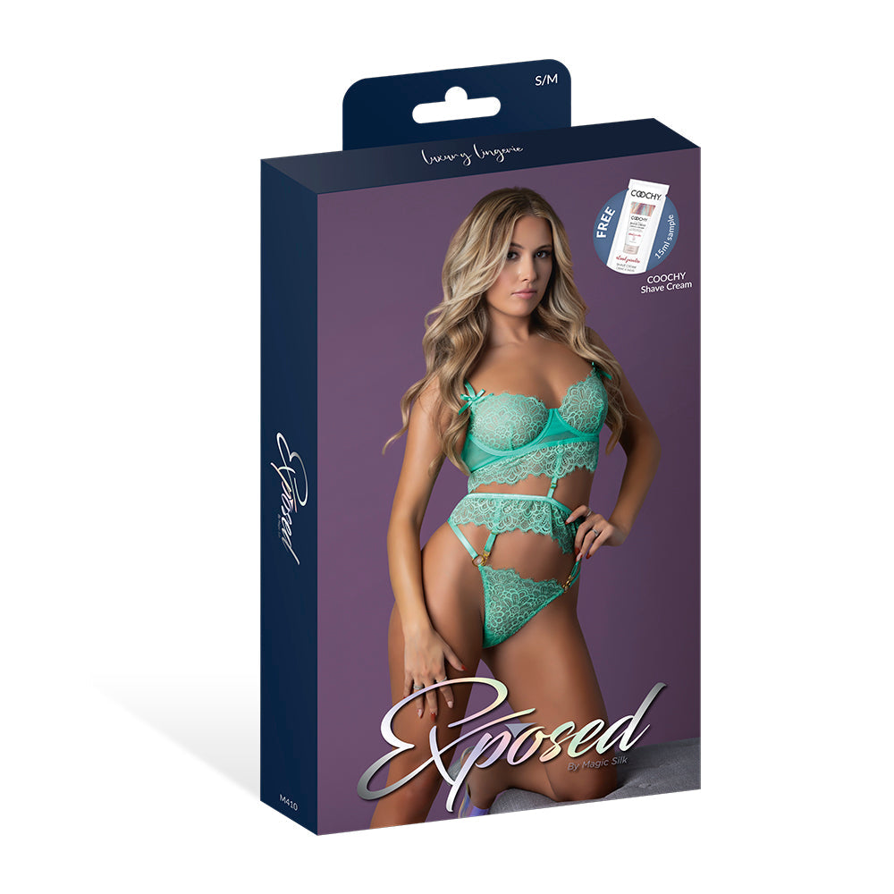 Magic Silk Caribbean Crush Demi Longline Bra & Panty with Flounce Aqua Glow S/M