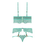 Magic Silk Caribbean Crush Demi Longline Bra & Panty with Flounce Aqua Glow Queen Size