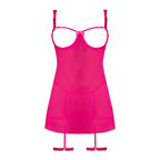 Magic Silk Pink Kink Cupless Babydoll, Harness Panty & Garter Cuffs Pink Glow S/M