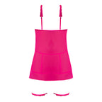 Magic Silk Pink Kink Cupless Babydoll, Harness Panty & Garter Cuffs Pink Glow S/M