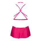 Magic Silk Pink Kink Harness Top, Open Crotch Skirt Panty & Choker Pink Glow Queen Size