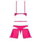 Magic Silk Pink Kink Bralette, High Leg Panty & Garter Skirt Set Pink Glow L/XL