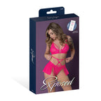 Magic Silk Pink Kink Bralette, High Leg Panty & Garter Skirt Set Pink Glow L/XL