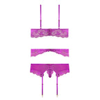 Magic Silk Butterfly Fantasies Bra, Garter & Thong Set Neon Purple S/M