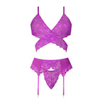Magic Silk Butterfly Fantasies Bra, Garter & Thong Set Neon Purple Queen Size