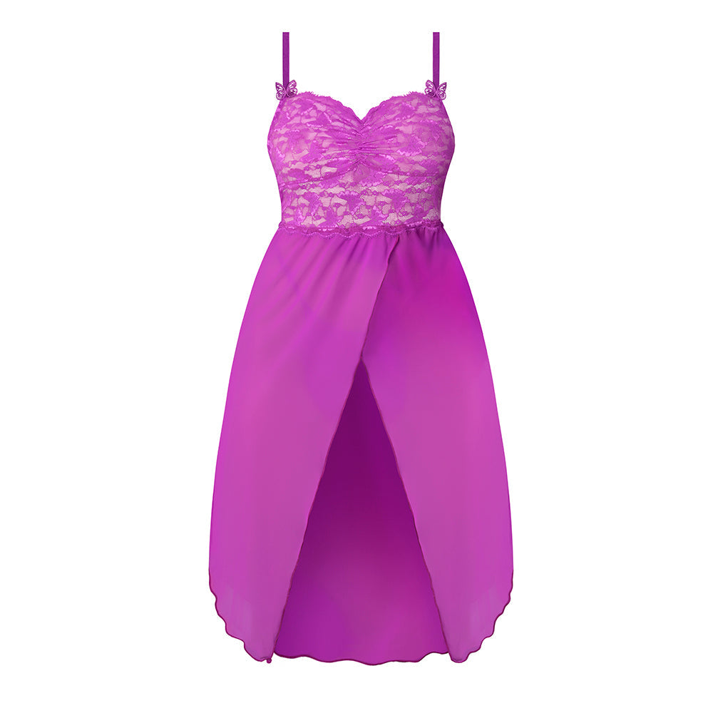 Magic Silk Butterfly Fantasies Gown & Thong Set Neon Purple Queen Size