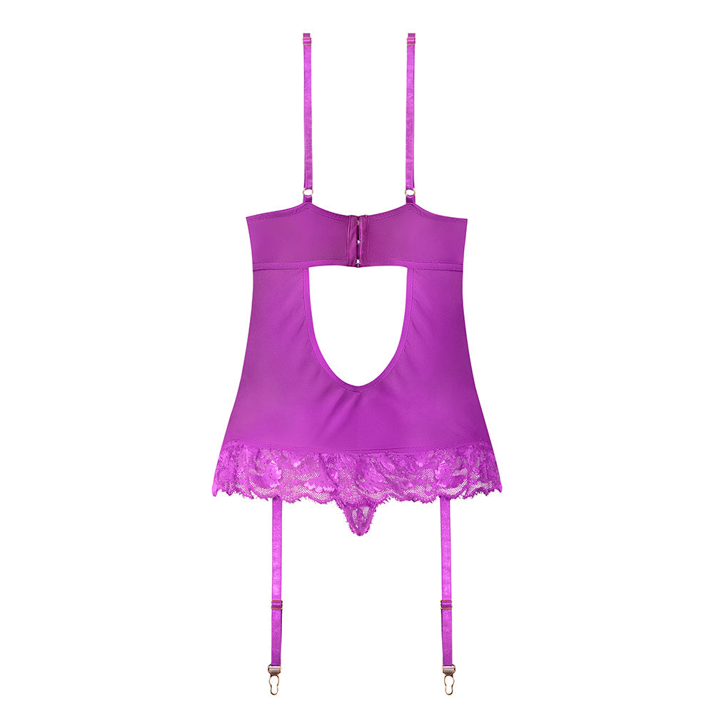 Magic Silk Butterfly Fantasies Basque & Cheeky Panty Set Neon Purple S/M