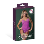 Magic Silk Butterfly Fantasies Basque & Cheeky Panty Set Neon Purple S/M