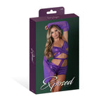 Magic Silk Glimmer Wrap Bralette, Booty Shorts & Sleeve Set Purple Disco L/XL