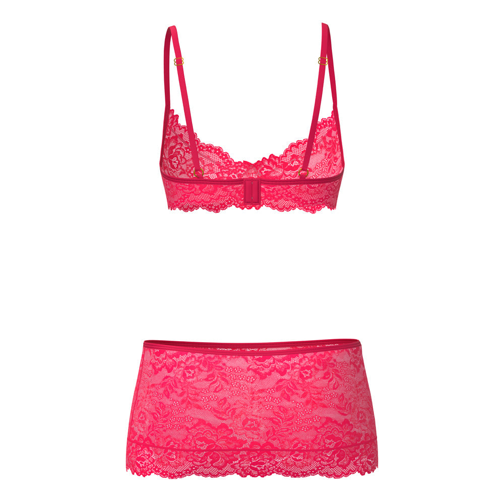 Magic Silk Get It Girl Bra, Skirt & Thong Set Diva Pink S/M