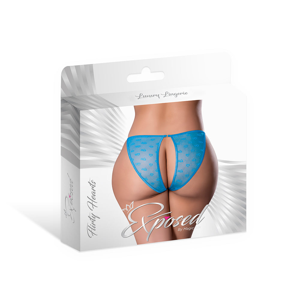 Magic Silk Flirty Hearts Open Back Panty Blue Sugar Queen Size