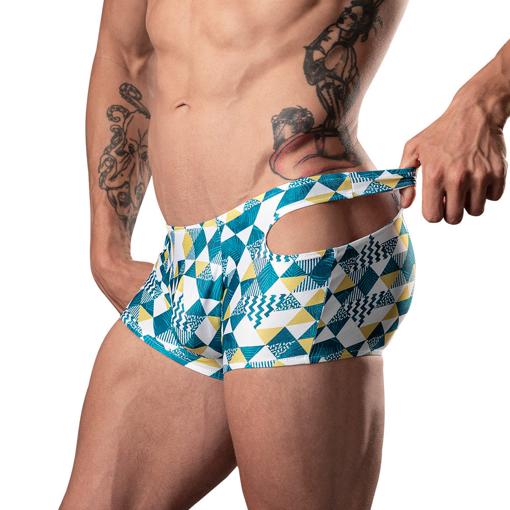 Male Power Cut It Out! Cutout Mini Short Blue/White XL