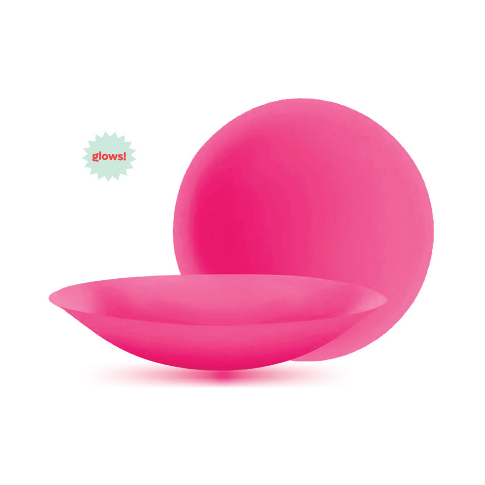 Pastease Halos Reusable Sticky Adhesive Silicone Nipple Cover Neon Pink Glow-in-the-Dark Large D+ Cup
