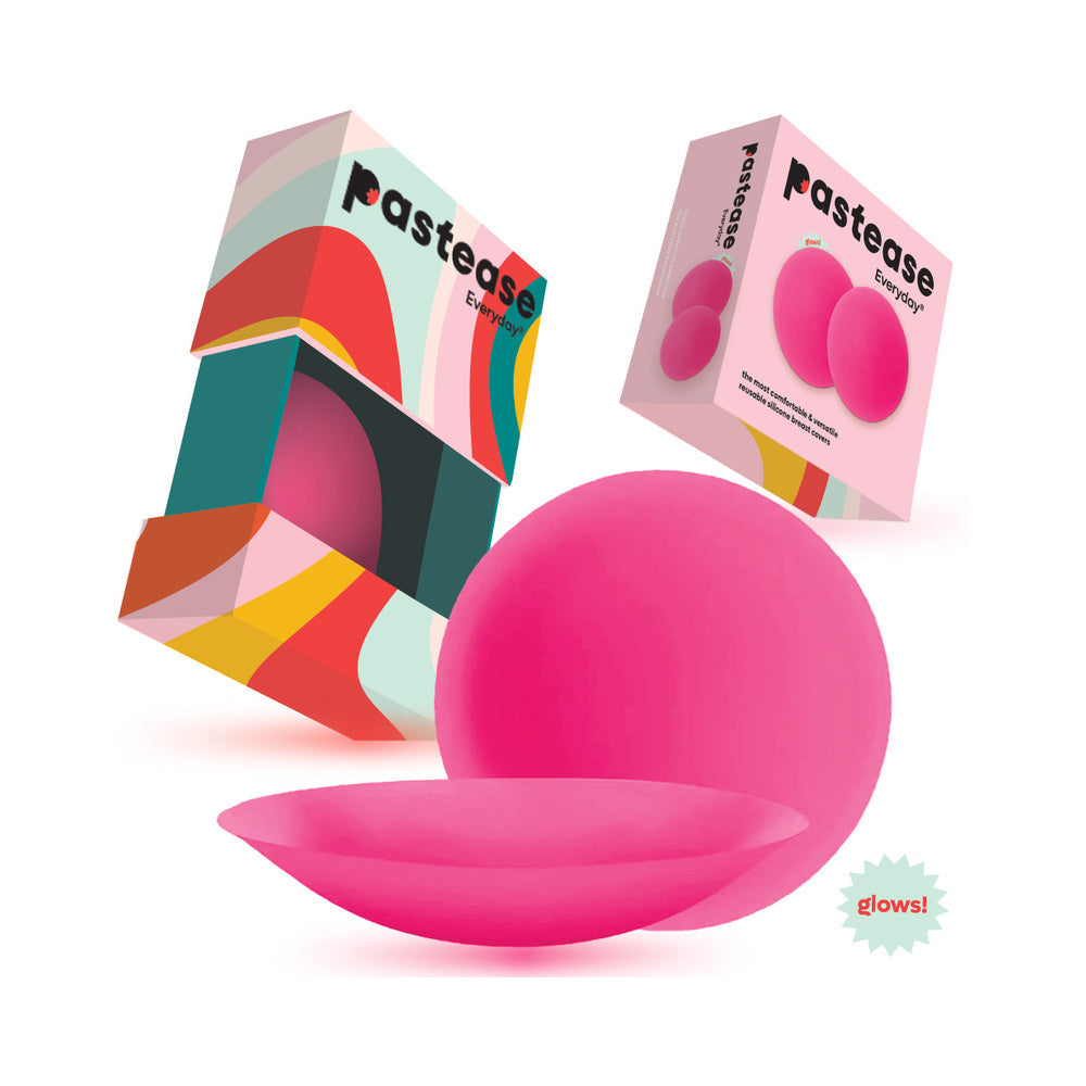 Pastease Halos Reusable Sticky Adhesive Silicone Nipple Cover Neon Pink Glow-in-the-Dark Small A-C Cup