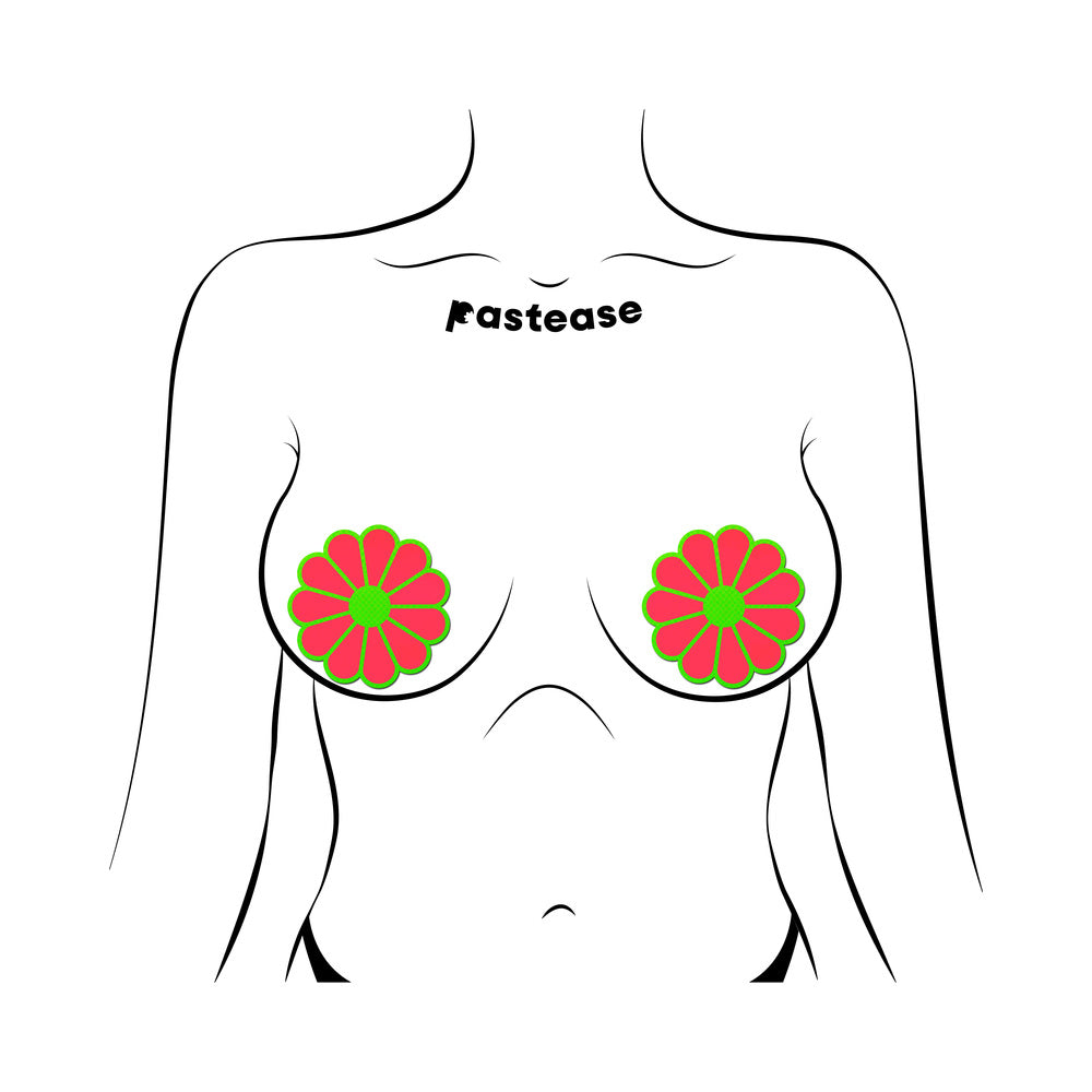 Pastease Daisy: Neon Green & Glow-in-the-Dark Neon Pink Petal Pasties Nipple Covers