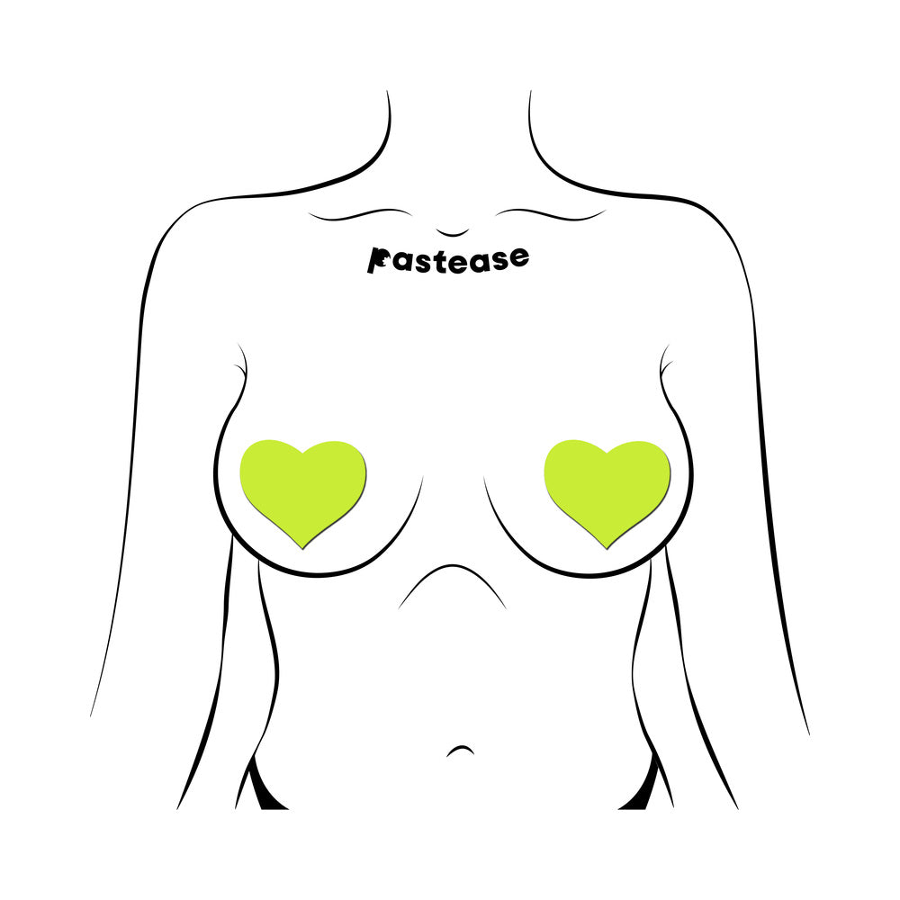 Pastease Love: Glow-in-the-Dark Neon Yellow Heart Pasties Nipple Covers
