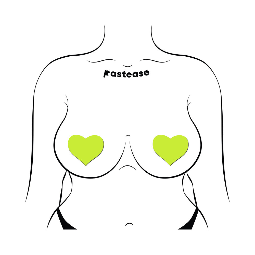 Pastease Love: Glow-in-the-Dark Neon Yellow Heart Pasties Nipple Covers