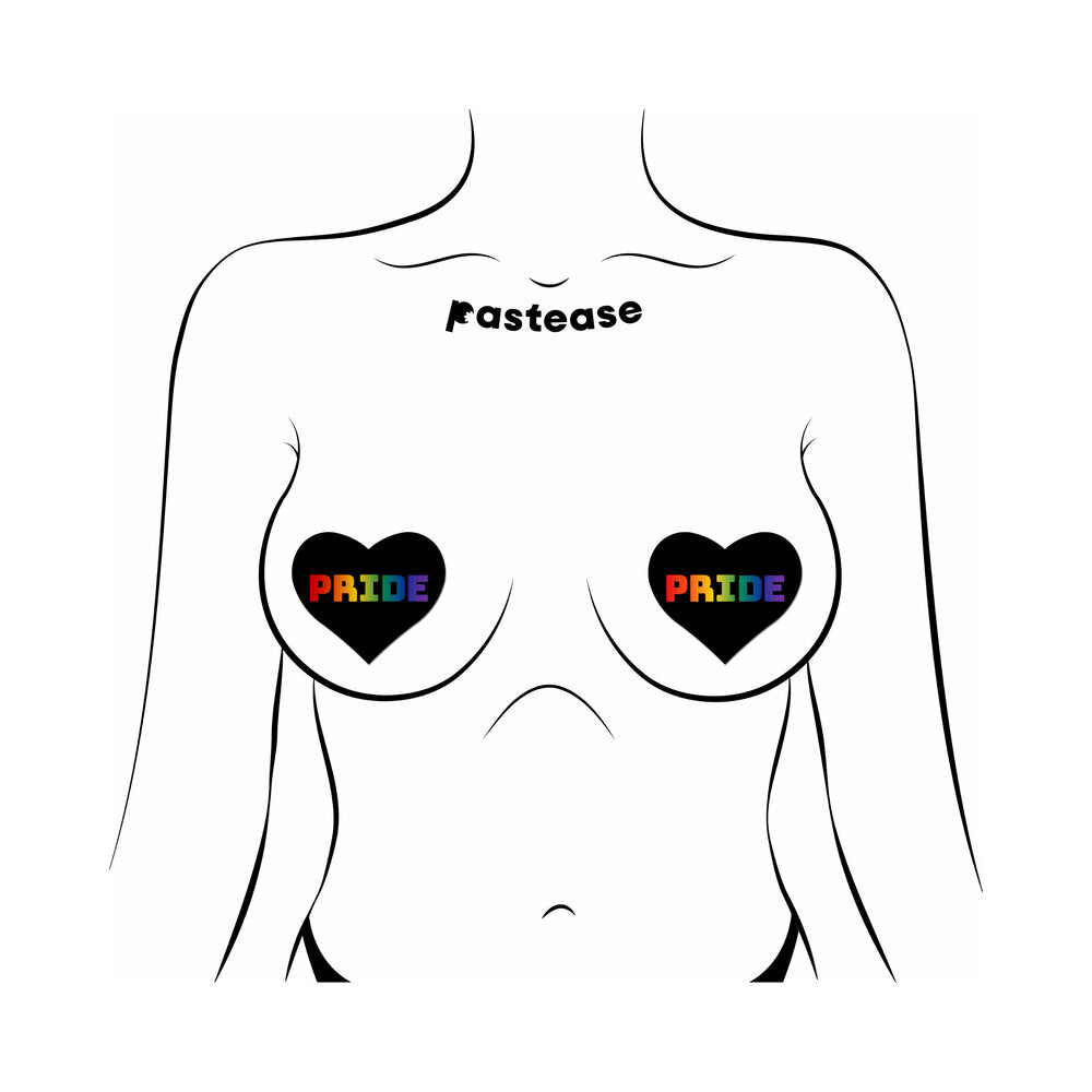 Pastease Love: Rainbow 'PRIDE' on Black Heart Pasties