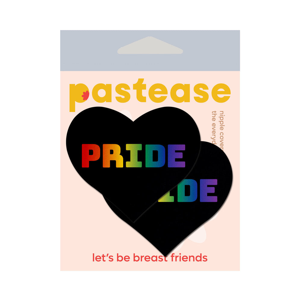 Pastease Love: Rainbow 'PRIDE' on Black Heart Pasties