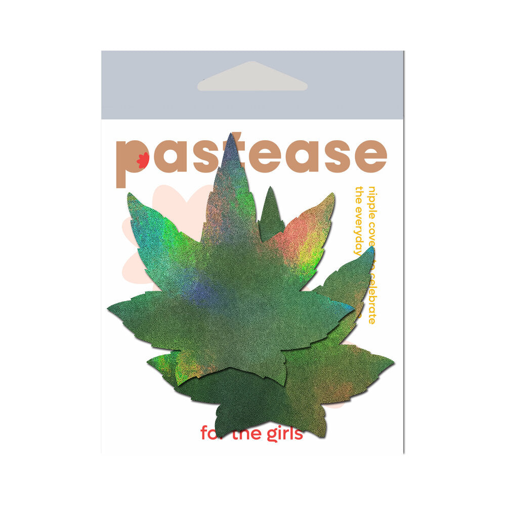 Pastease Indica Pot Leaf: Green Holographic Weed Pasties