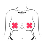 Pastease Plus X: Glow-in-the-Dark Neon Pink Cross Pasties Nipple Covers