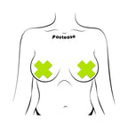 Pastease Plus X: Glow-in-the-Dark Neon Yellow Cross Pasties Nipple Covers