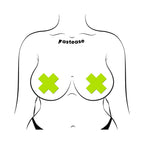 Pastease Plus X: Glow-in-the-Dark Neon Yellow Cross Pasties Nipple Covers