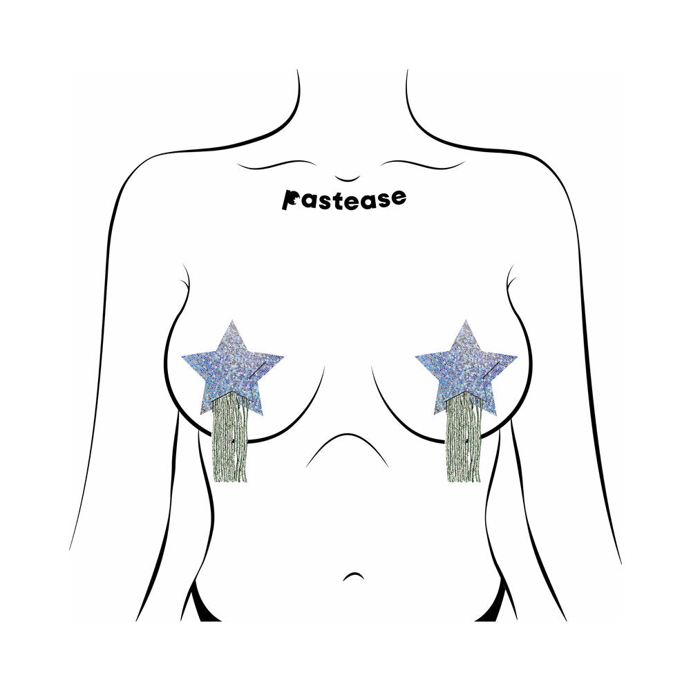 Pastease Star: Tassel Pasties: Silver Glitter Star with Fringe Pasties