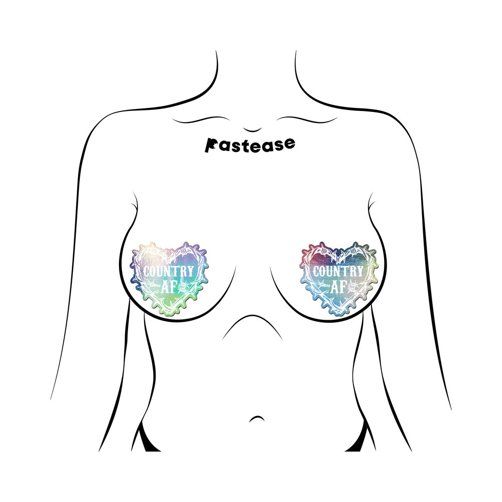 Pastease Country AF Barbed Wire Heart Pasties Holographic Nipple Covers
