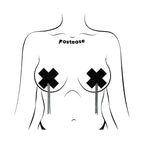 Pastease Tassel Pasties: Black Sparkle Plus X with Long Rhinestone Tassel