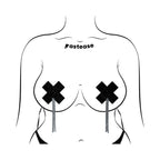 Pastease Tassel Pasties: Black Sparkle Plus X with Long Rhinestone Tassel