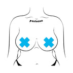 Pastease Plus X: Glow-in-the-Dark Neon Turquoise Cross Pasties Nipple Covers