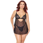 Coquette Pleasure Babydoll & G-String Black Queen Size