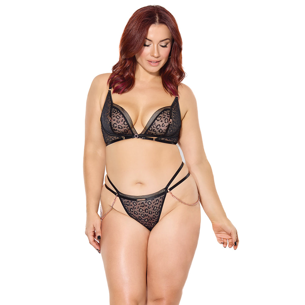 Coquette Pleasure Bra & G-String Black Queen Size